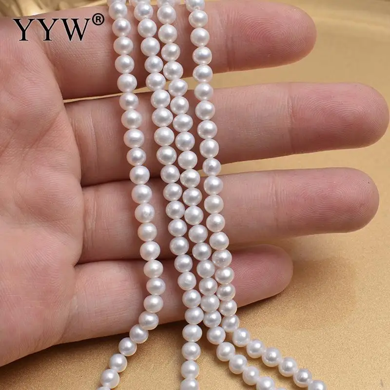 4-5mm Cultured Round Freshwater Pearl Beads Natural  Jewelry For DIY Or Handmade White Sold Per 14.96-15.35 Inch Strand