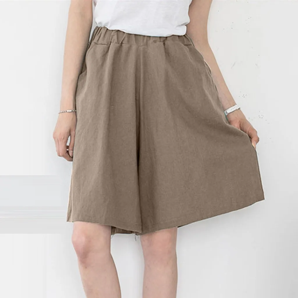 Женские шорты с широкими штанинами размера плюс трендовые хлопковые льняные