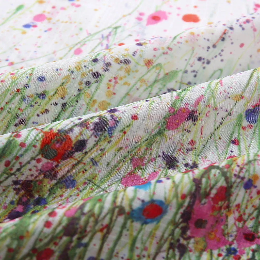 Женская льняная блузка с длинным рукавом V образным вырезом и цветочным