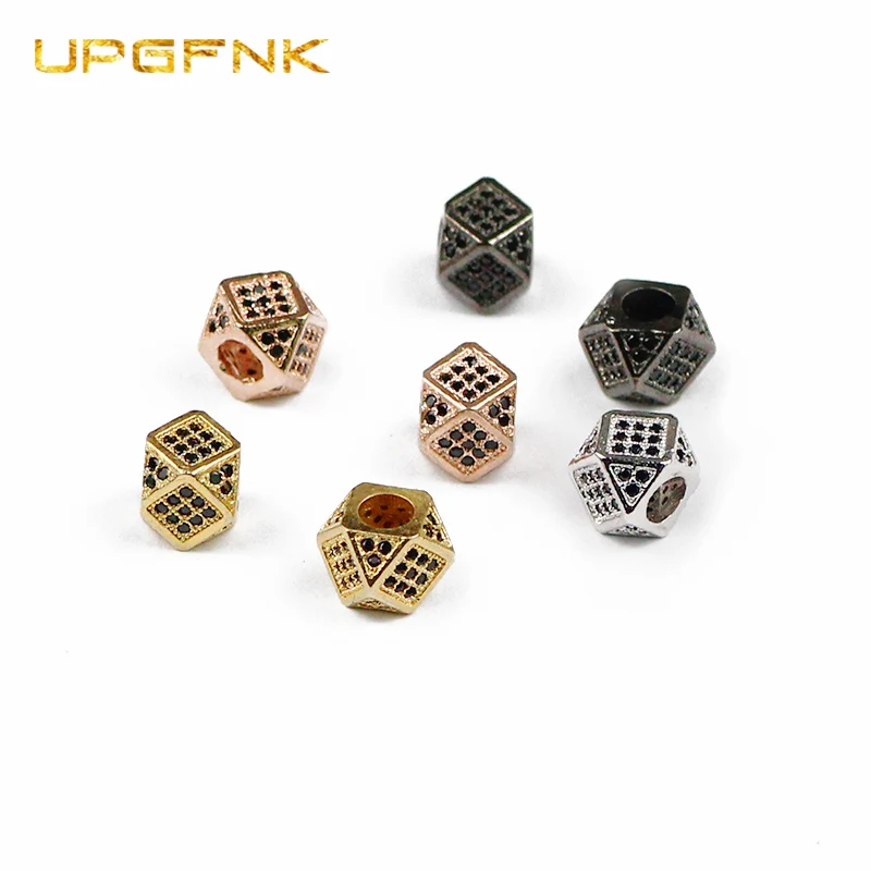 

UPGFNK 2 шт. 7 мм геометрические медные бусины черного циркония с микро закрепкой из кубического хрусталя, свободные промежуточные бусины для и...