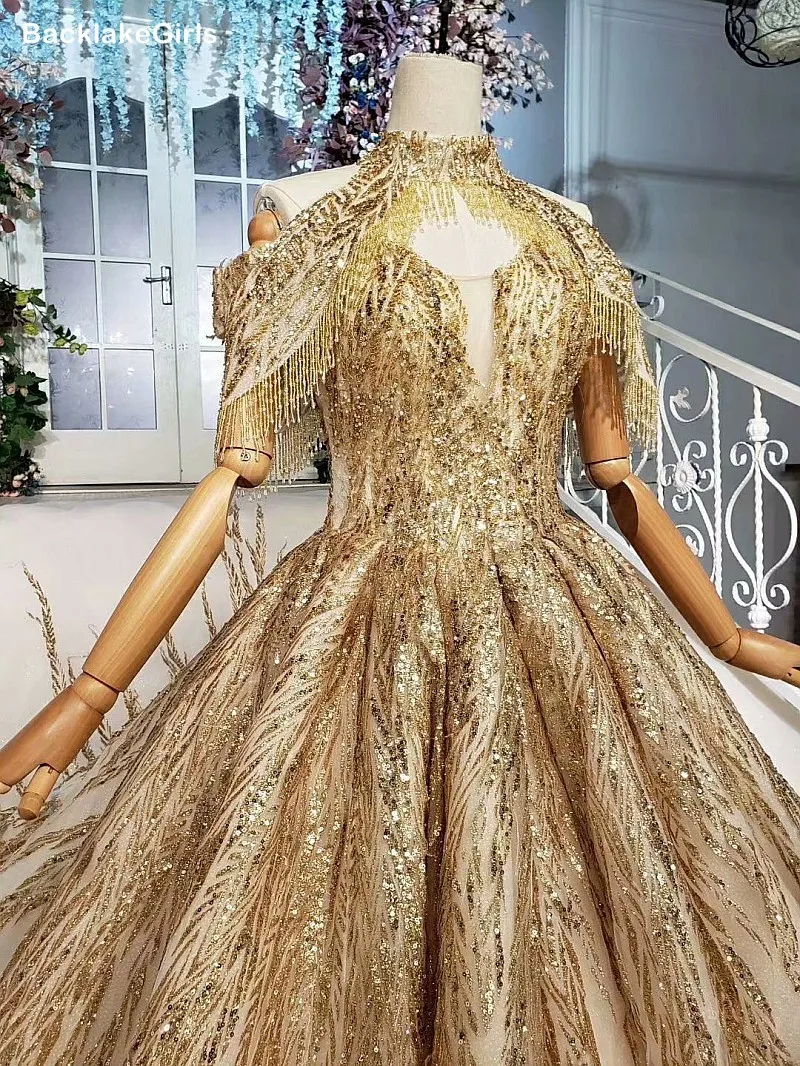 Сверкающие Золотые с блестками длинные мусульманские Вечерние платья 2020 Бальное