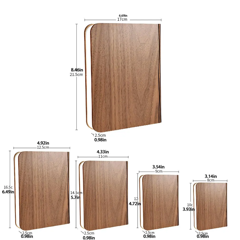 

Led Folding Flip Book Light Wooden Black Walnut Warm Light Foldable Book Desk Durable Night Bright Light