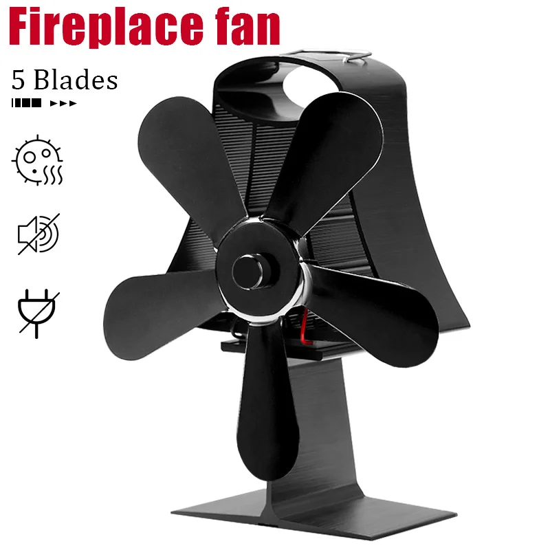 

5 Blade Wall Mounte Vertical Heat Fireplace Fan Stove Powered Stove Fan Hot Burner Wood Efficient Quiet Fan Heat Distribution