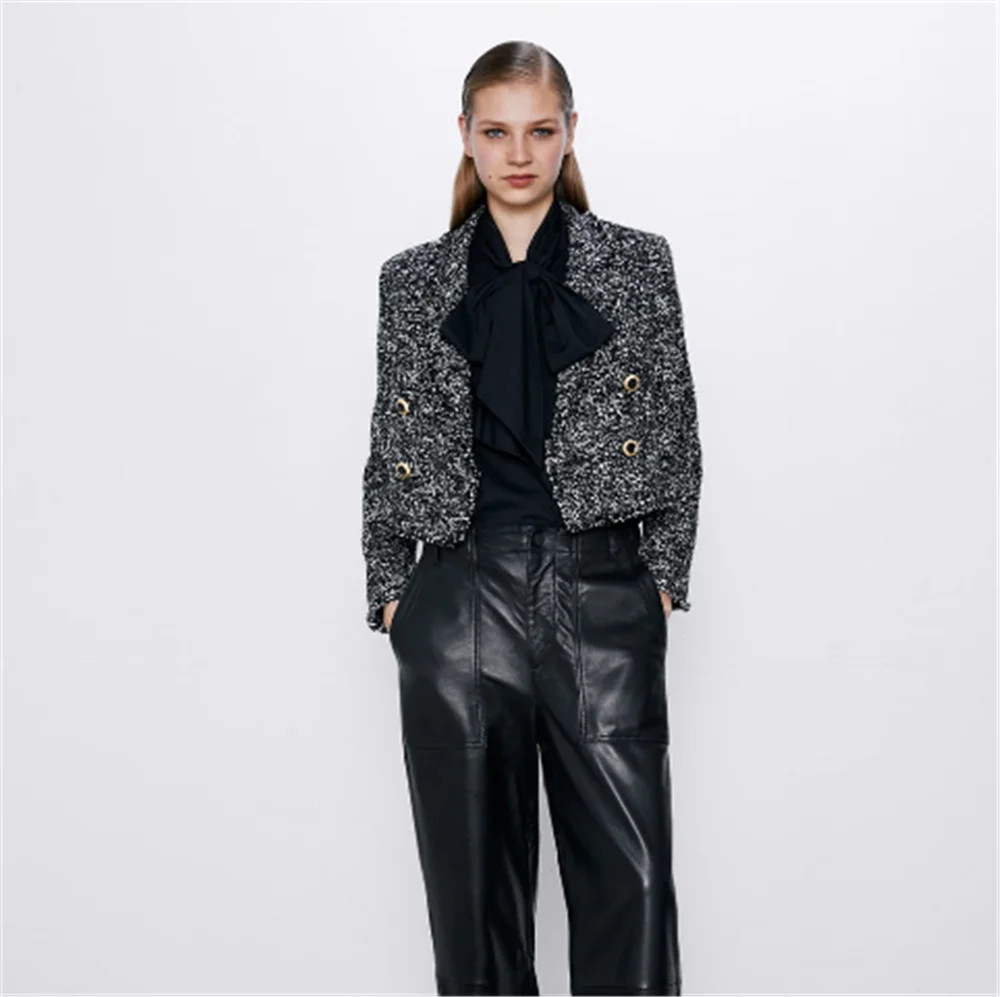 Женский двубортный костюм ZA пиджак с длинными рукавами и лацканами в богемном