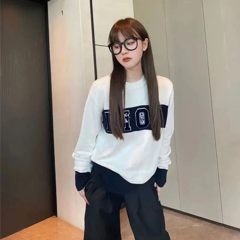 

Men and women with the same paragraph high version with the same paragraph letter jacquard knitted sweater Korean fashion all-ma