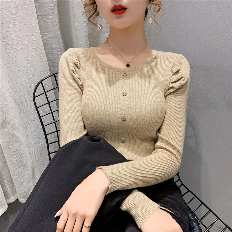 

19682 однотонный пуловер с круглым вырезом и пуговицами