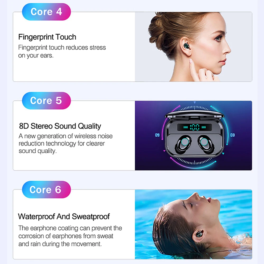 Беспроводные Bluetooth наушники с сенсорным управлением, Bluetooth 5,0, бинауральные звонки, IP67, водонепроницаемые наушники с емкостью 2200 мАч, зарядная коробка
