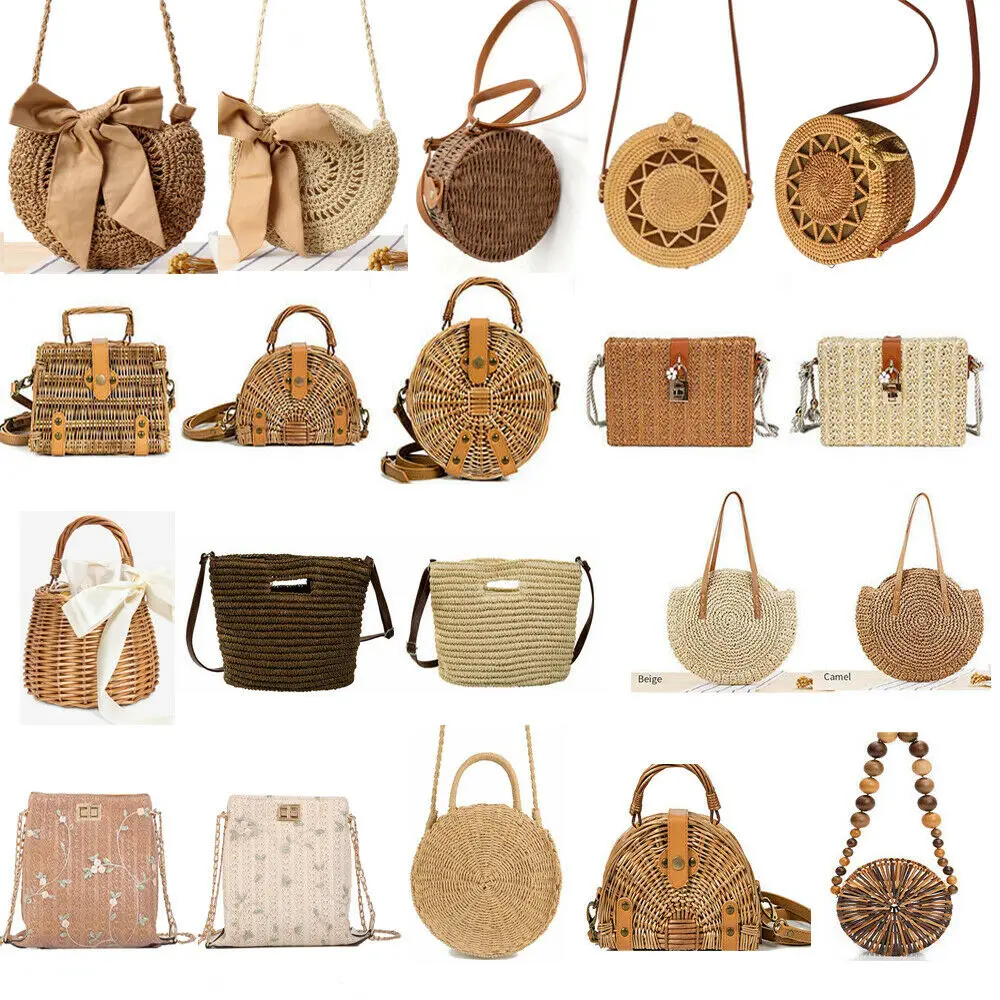 Женская сумка через плечо плетеная Сумка в стиле ретро Пляжная соломенная из