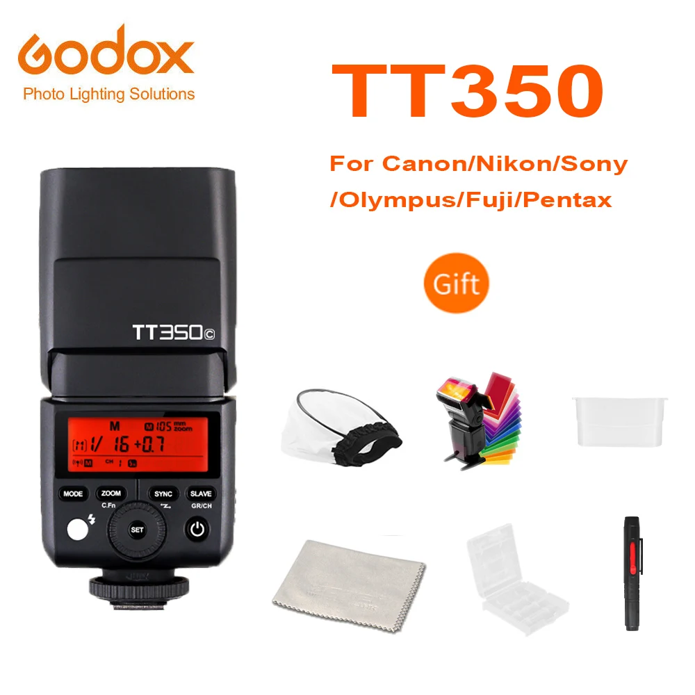 

Godox Mini Speedlite TT350C TT350N TT350S TT350F TT350O TT350P Camera Flash TTL HSS for Canon Nikon Sony Fuji Olympus Pentax