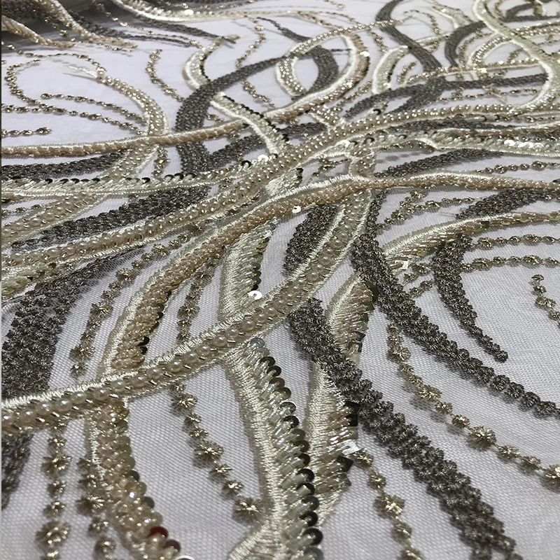 

Novelty Luxury Bridal African Embroidered Guipure Cord Lace Fabric Beaded Tulle Mesh Material for Sewing Bridesmaid Gown Dresses