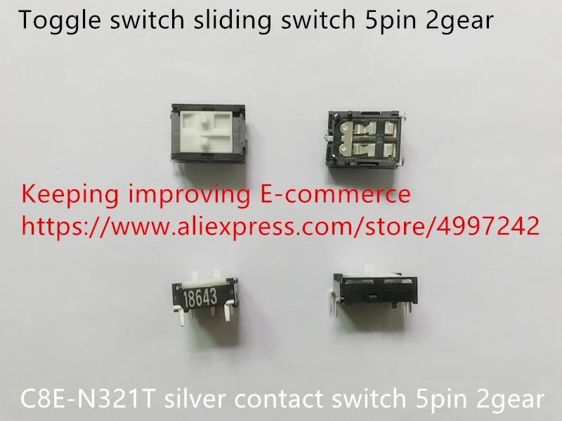 

Оригинальный новый 100% тумблер скользящий переключатель 5pin 2 шестерни серебро контактный выключатель C8E-N321T