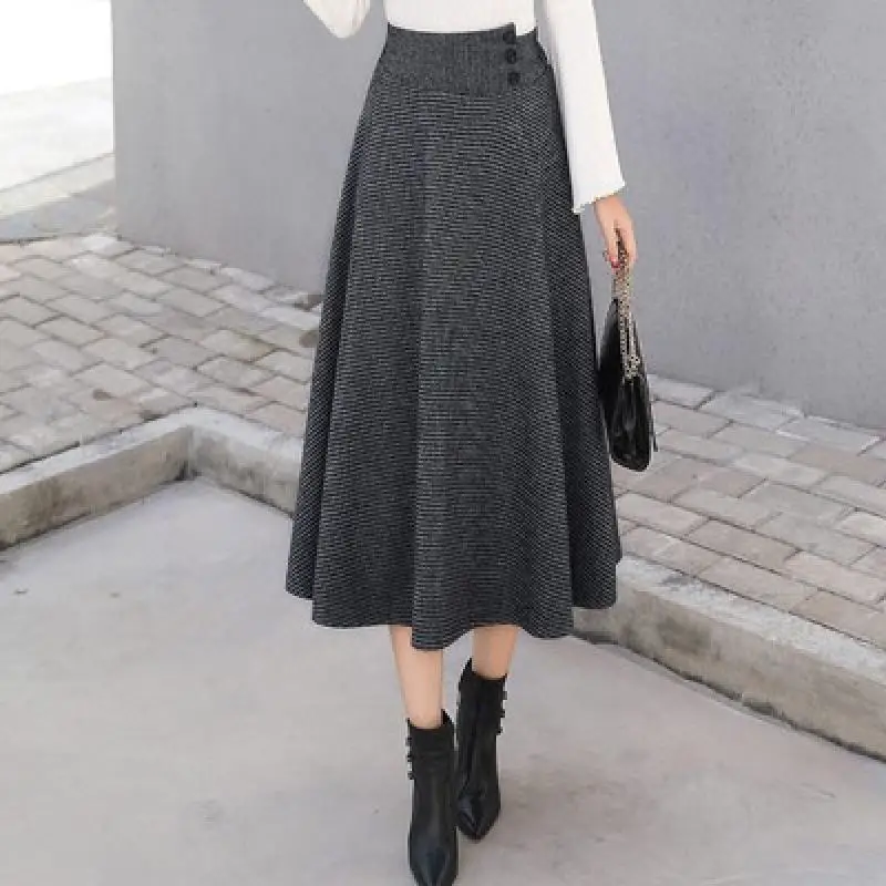

Woman Skirt 2020 Fall Winter Women Skirts Plus Size Clothes Tall Waist Korean Style Long Plaid Clothing Thickening Skirt