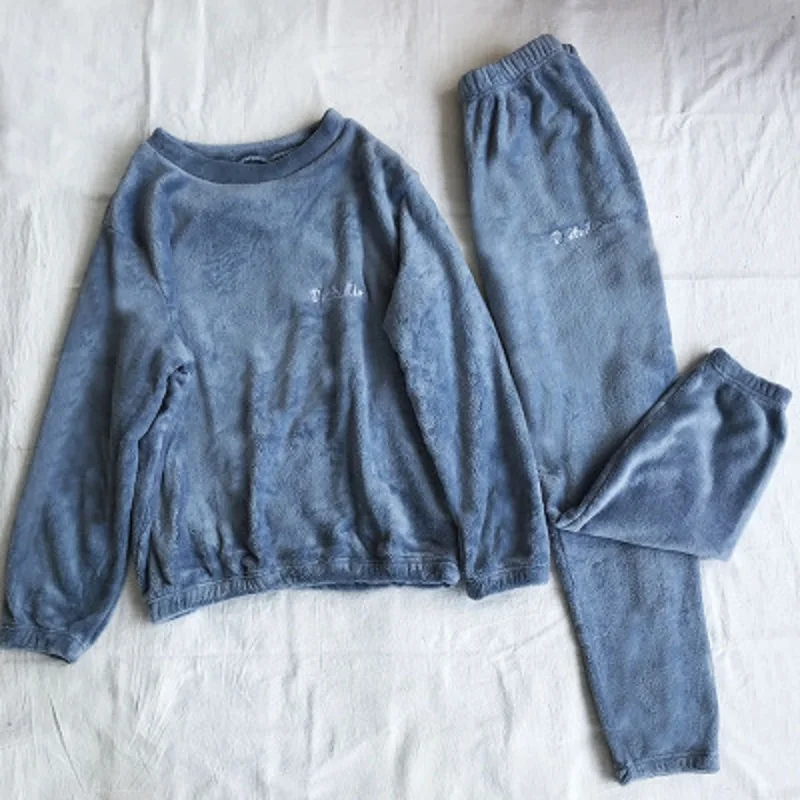 Зимние Женские Фланелевые бархатные пижамные комплекты одежда для сна плотная