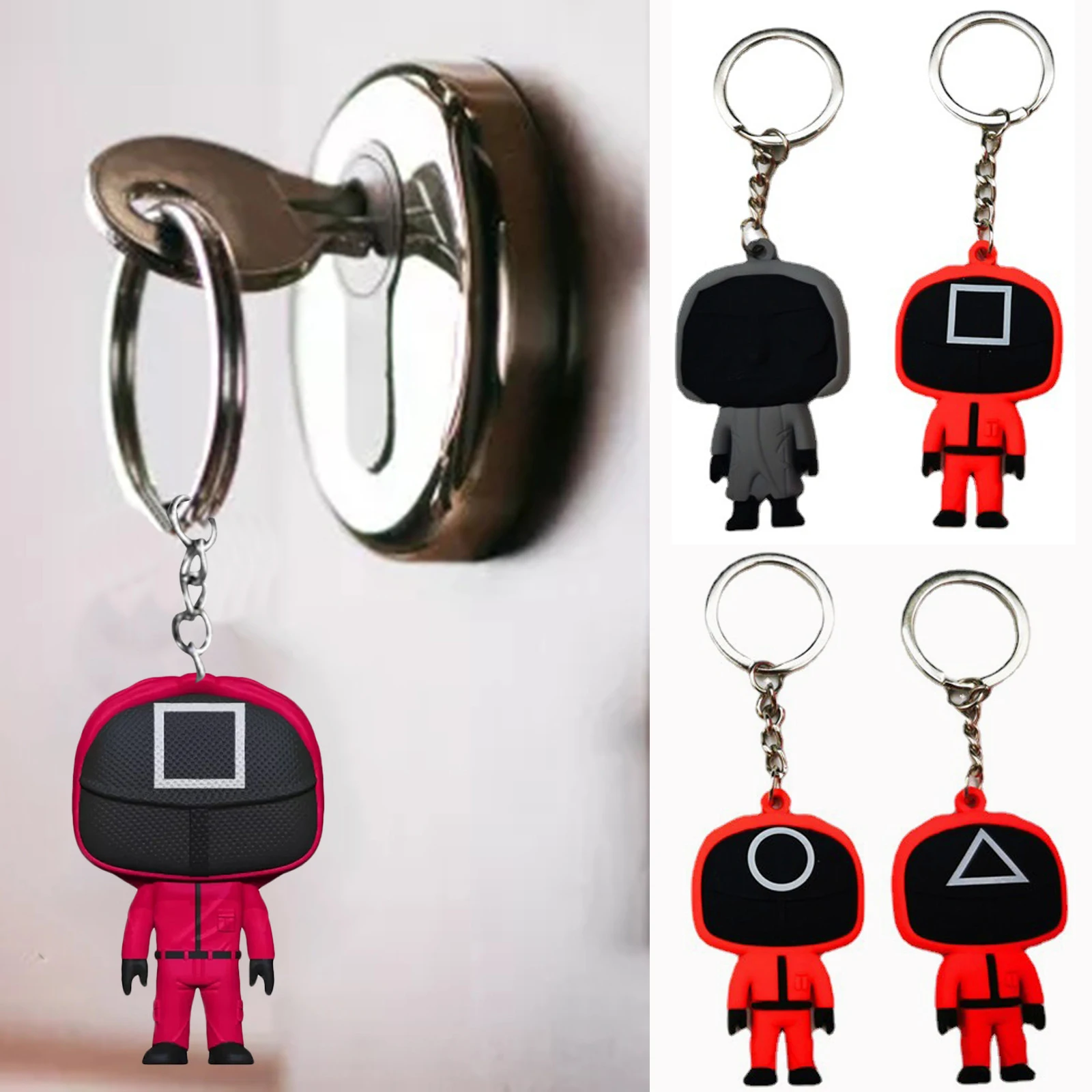

Squid Game Keychain Soldier Triangle Series Creative Charms 3D Doll Figurine Key Ring Car Backpack Pendant Xmas Gift Ornaments