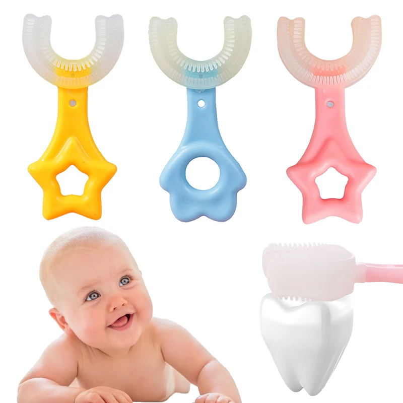 

Детская зубная щетка для младенцев 360 ° U-образная зубная щетка детская зубная щетка для чистки детей мягкая силиконовая зубная щетка для де...