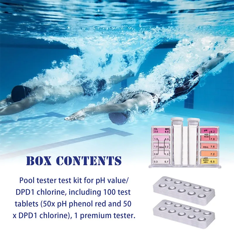 

Hot Swimming Pool Water Quality Tester Kit Including 100 Test Tablets for Pool Bathtub Fish Tank