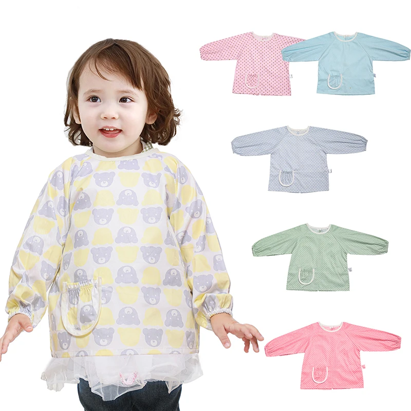 

6 Colour Long Sleeved Bib Set 0-2 Year Old Baby Waterproof Bibs With Pocket Toddler Bib With Sleeves Smock Apron 6-24 Months
