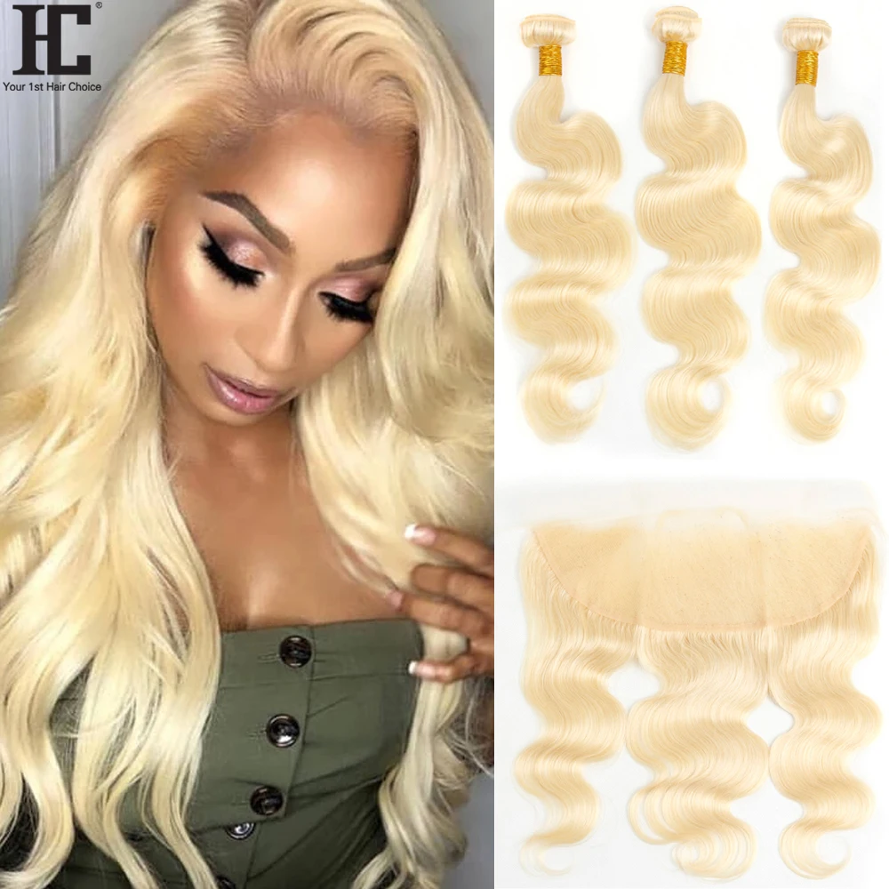 613 Blonde Bundles With Frontal Brazilian Body Wave 3 Bundles With 13x4 Lace Frontal Closure Remy Human Hair Weave With Frontal