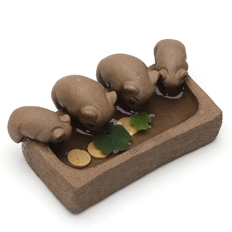 

Ceramic tea pet Four little pigs drinking water ornaments Piggy tea pet tea ceremony accessories