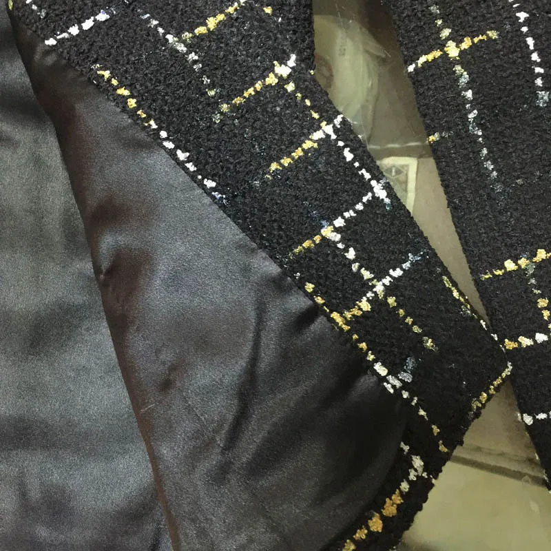 

Black Plaid Tweed Jacket Runway Long Sleeve Autumn Ladies Coat High Quality Designer Elegant Formal Casaco Feminino