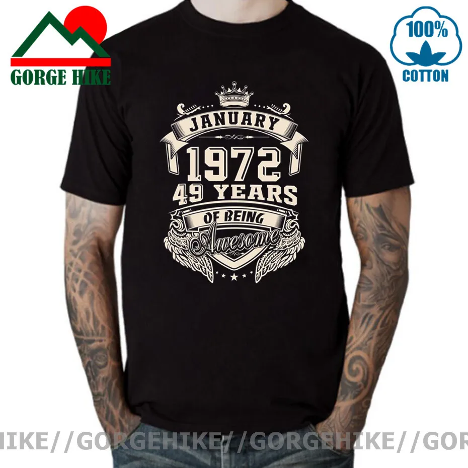 

GorgeHike Custom Logo Born In January 1972 49 Years Of Being Awesome T Shirts Oversize Cotton Short Sleeve Vintage 1972 T-Shirts