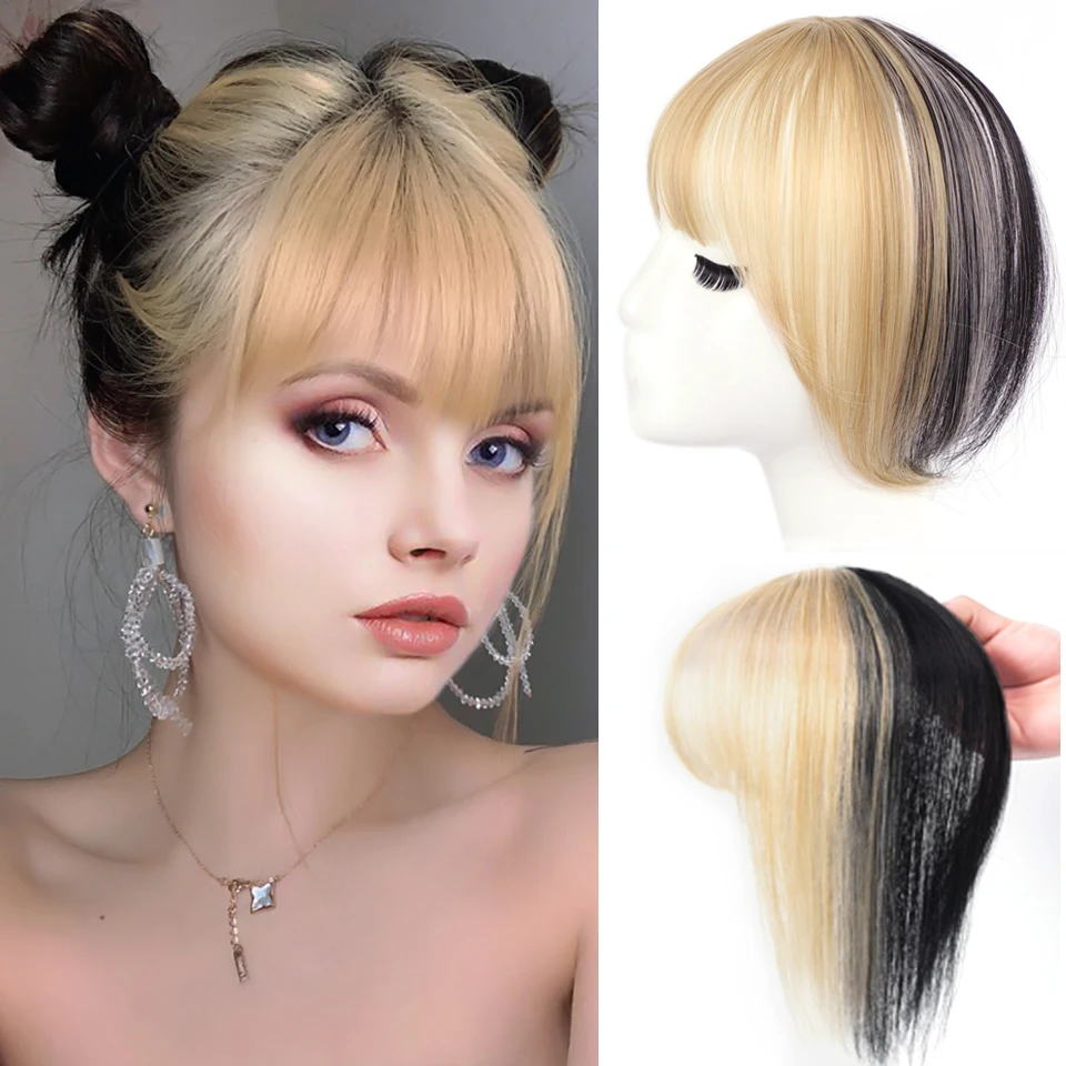 

HUAYA 3D Air Bangs Black Ombre Gold Bangs Hair Piece Accessories Synthetic Fake Bangs Clip In Hair Extensions Bangs Clips