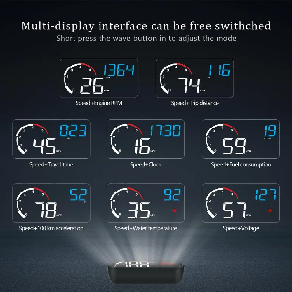 Newest Hud Car Obd2 Computer Head Up Display Obd Digital Speedometer Windshield Projector ObdII Rpm Fatigue Driving Km/H Mph | Автомобили