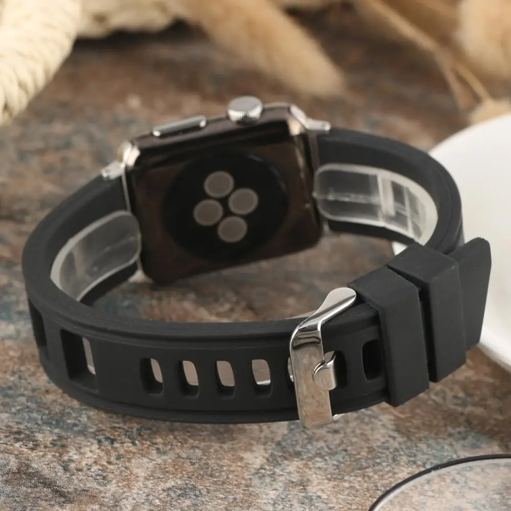 Силиконовый ремешок YISUYA для Apple Watch 38 мм 42 черный водонепроницаемый сменный часов