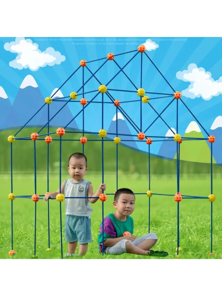 

69pcs/set Construction Fort Assembling Building Blocks Indoor Outdoor Children DIY Tent Early Education Puzzle Toy