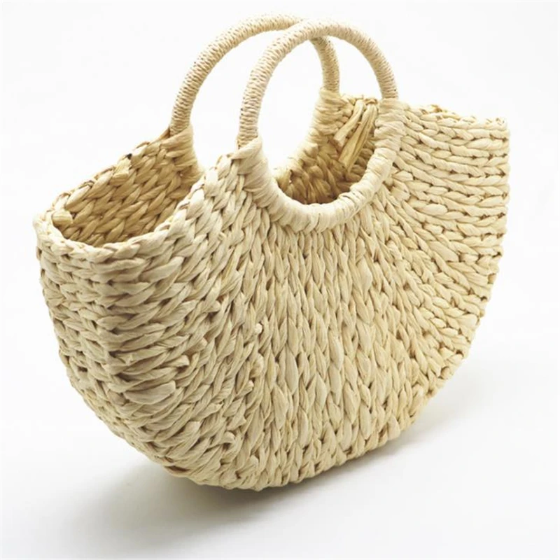 

Women Handbag Rattan Wicker Straw Woven Half-round Bag Large Capacity Female Casual Travel Tote Fashion Bolsos