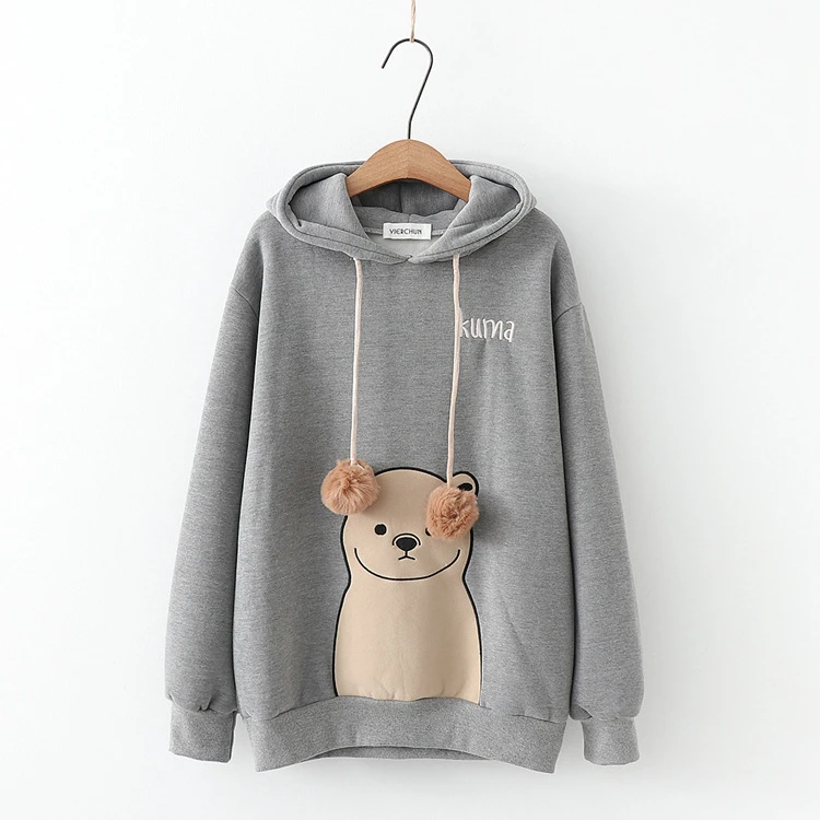 Merry Pretty женские толстовки с капюшоном Harajuku мультфильм Медведь Вышивка толстовки толстый свитшот с ушками на капюшоне спортивный костюм