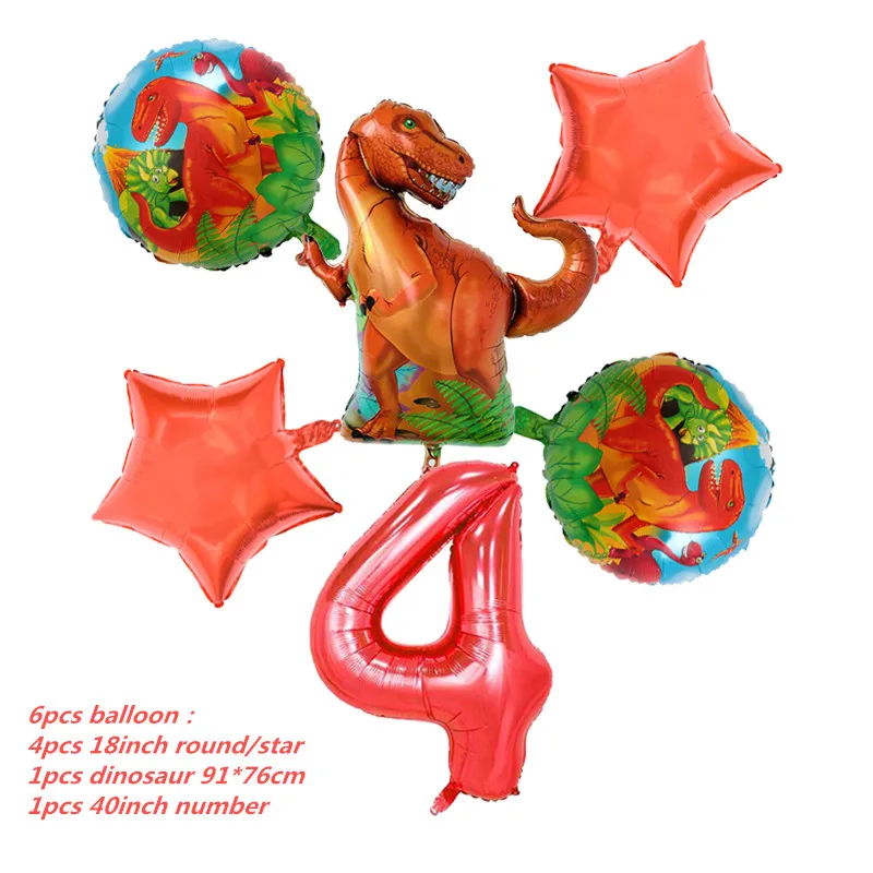 6pcs ballon 6 и 5 шт. большой динозавр фольги шарики, День подарков будущей матери день рождения Юрского мира украшения воздушный шар в форме животного дети подарок Globos - Цвет: 6pcs ballon
