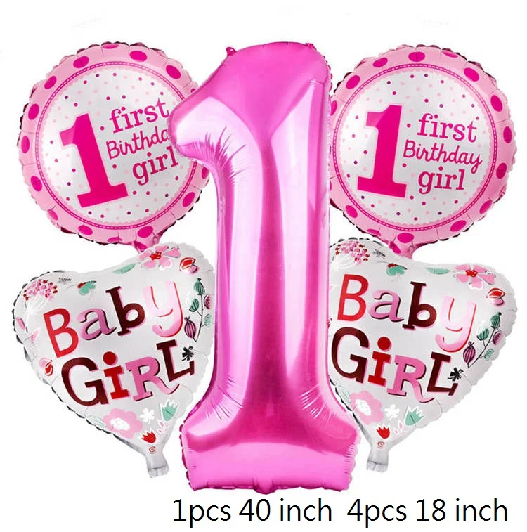 5pcs pink set QIFU шляпы на день рождения, декоративная крышка, шляпа на первый день рождения, корона принцессы, 1-й, 2-й, 3-й год, украшение на день рождения для детей - Цвет: 5pcs pink set