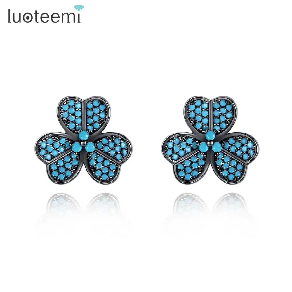 

LUOTEEMI Exquisite Design Clover-shaped Stud Earrings for Women Party CZ Stone Fashion Jewelry Dating Christmas Gifts
