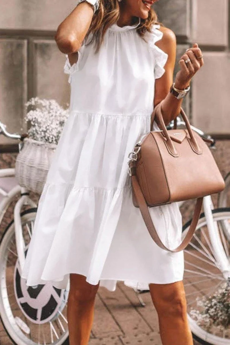 

Summer Mini Dress Women Elegant Ruffled Party Dress 2021 VONDA Summer Beach Holiday Sundress Bohemian Vestido Plus Size Robe
