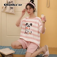 pajamas womens summer short sleeve suit cartoon loose short sleeve leisure simple korean pure cotton home clothes can be worn