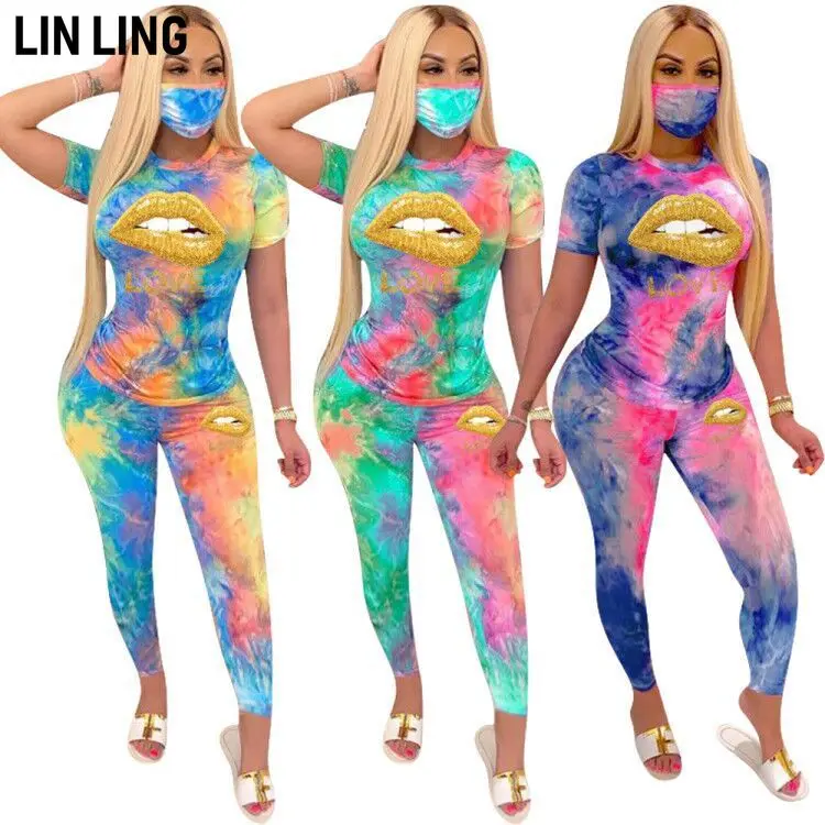

LINLING 2021 Summer New European and American Popular Women's Lovely Printing Leisure Two Piece Set