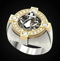 northern europe style two tone viking compass anchor ring motorcycle party zircon punk ring men jewelry accessories