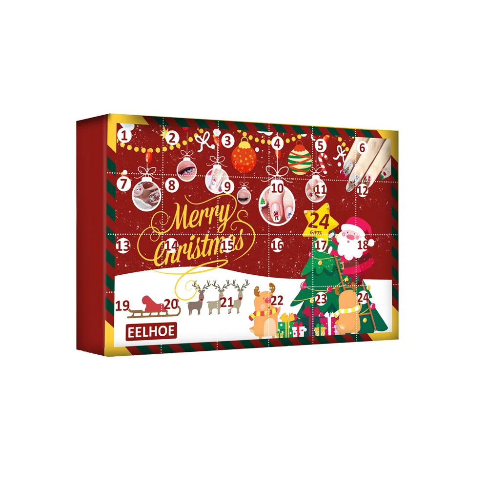 24 ячейки для ногтей Подарочная коробка Рождественский календарь наклейки брелок