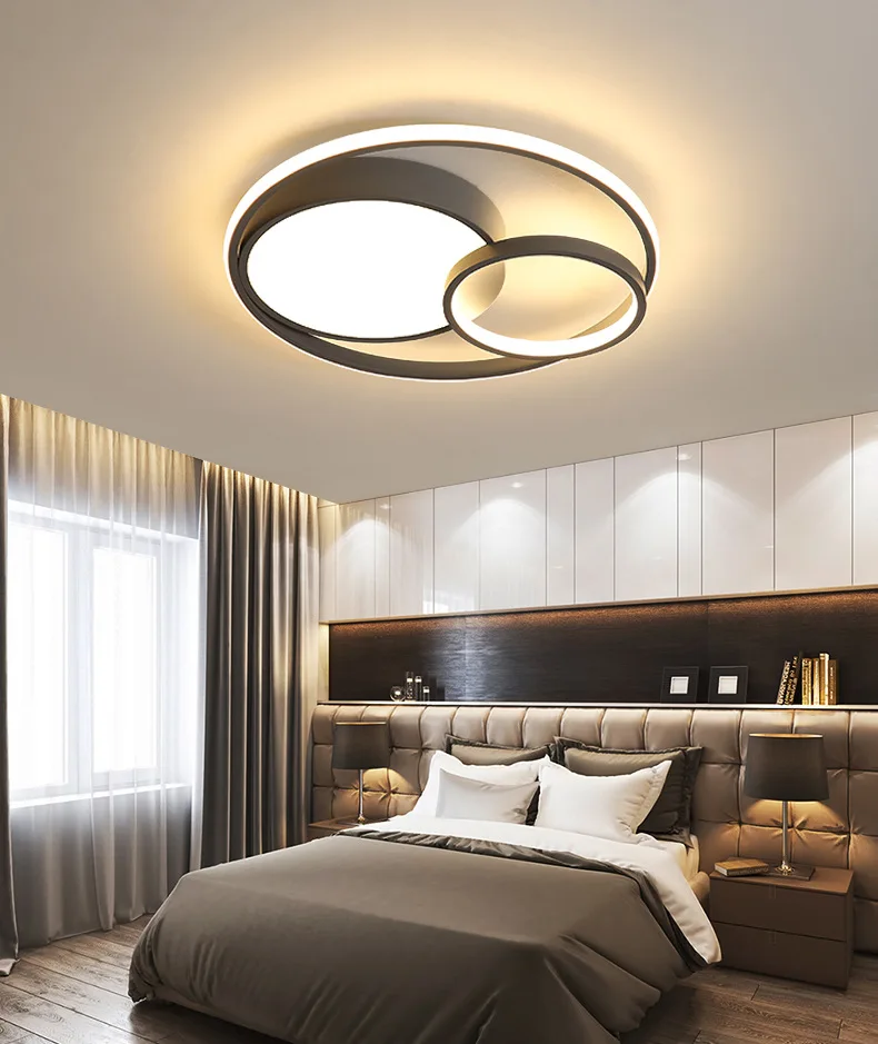 Creative LED rings Ceiling Lamp New design lamp For Living room Bedroom Round Moon White Black Gray | Лампы и освещение