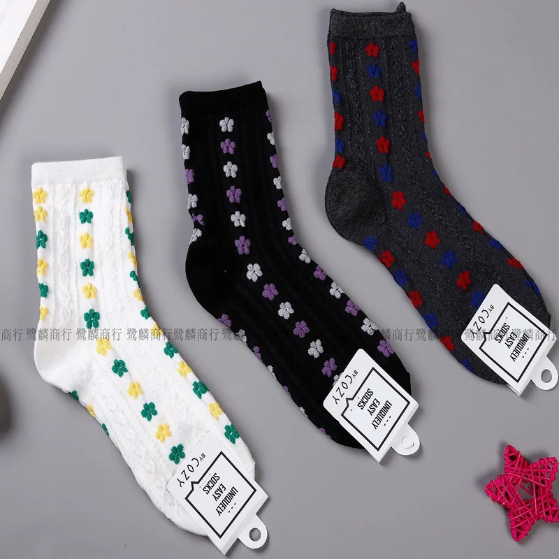

Женские носки с цветами, жаккардовые женские носки, модные милые хлопковые носки высокого качества, мягкие удобные носки средней длины, кор...