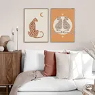 Постер в скандинавском стиле, холст в стиле бохо, животные, леопард, оранжевый тигр, луна, звезды, современная живопись, Настенная картина для гостиной, домашний декор