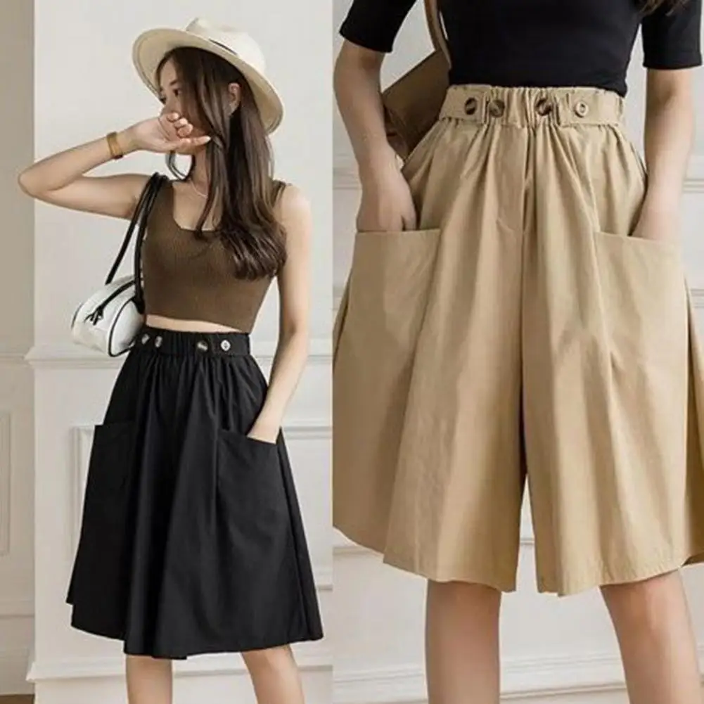 

Ladies Casual Shorts Wide Leg A-line Solid Color Minimalist Shorts Summer Clothing