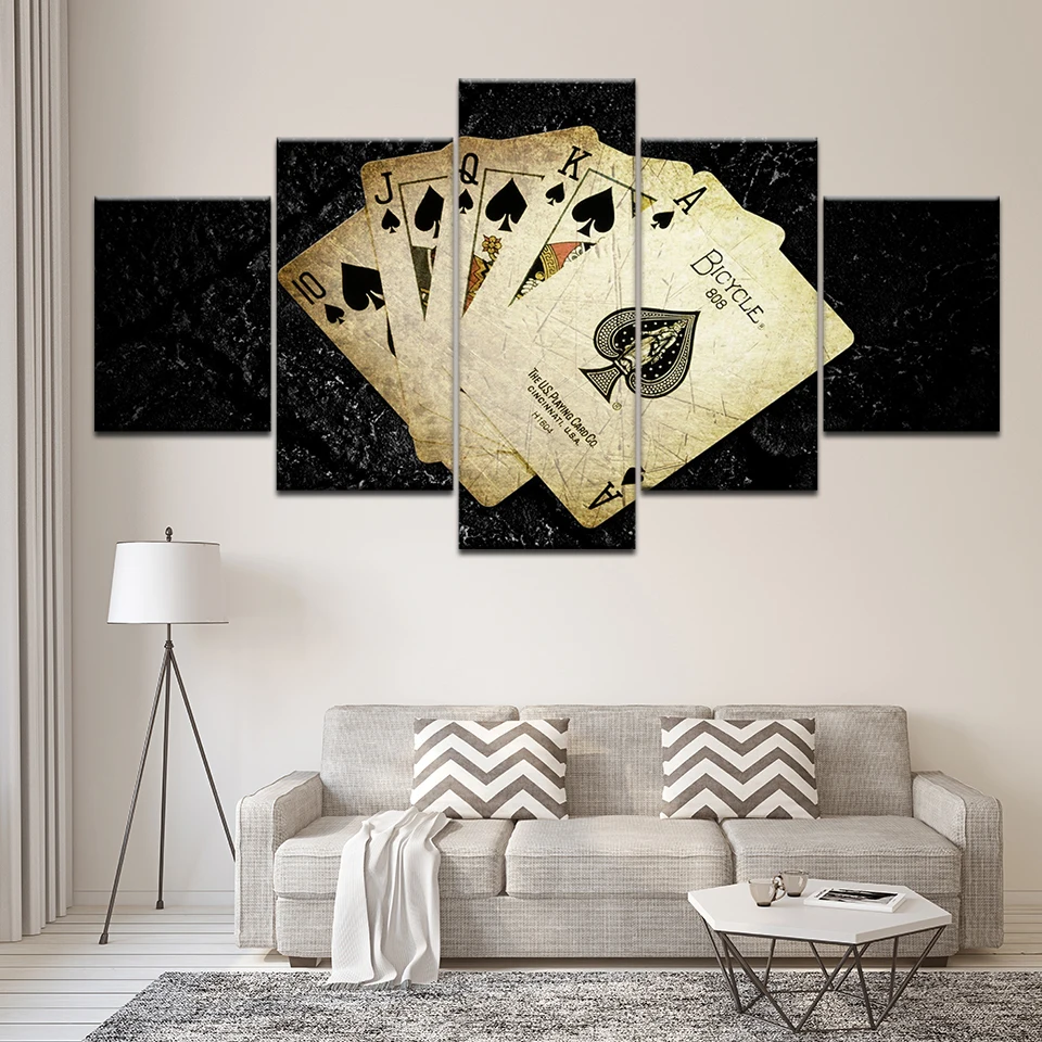 

Canvas Painting Yellowed Poker Cards 5 Pieces Wall Art Painting Modular Wallpapers Poster Print for living room Home Decor