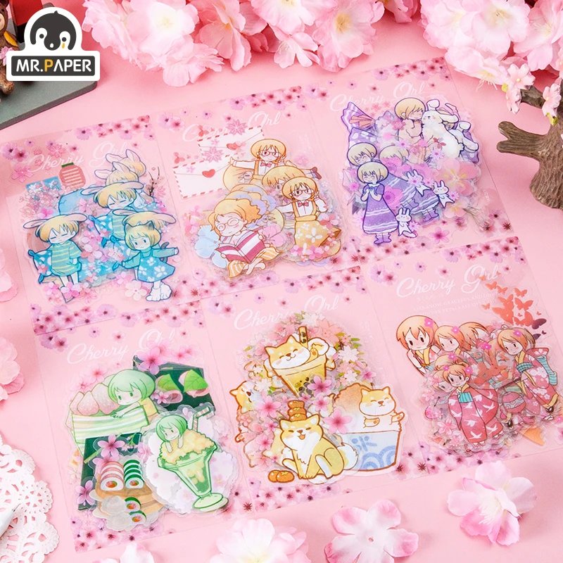 

Mr.paper 6 Designs 30 Pcs/bag Cartoon Style Sakura Girl Series Creative Cute Hand Account DIY Decoration Material PET Stickers