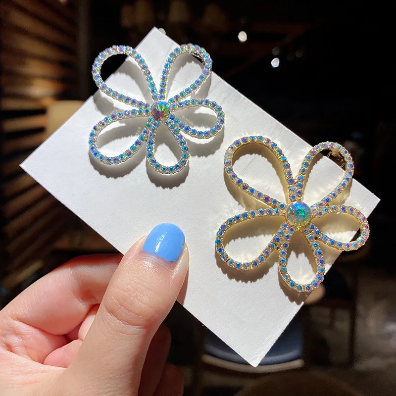 Полые Цветочные заколки для волос Стразы металлический зажим с лягушкой