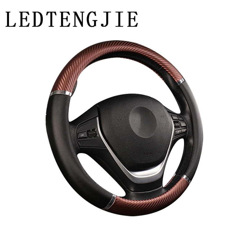 

LEDTENGJIE 37-38cm car steering wheel cover carbon fiber handle cover artificial leather breathable non-slip wear-resistant
