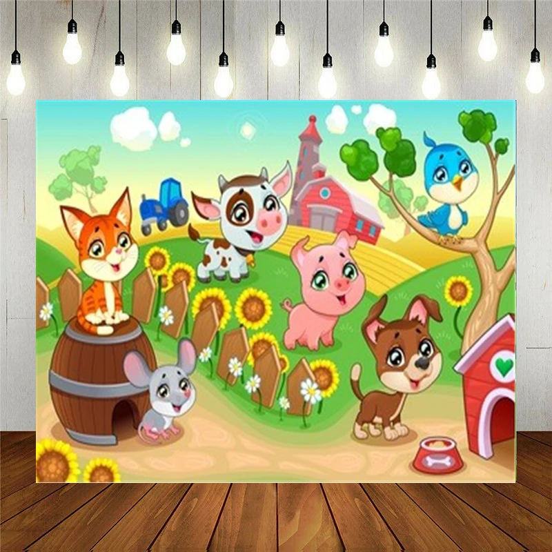 

Реквизит для фотостудии Nitree, Виниловый фон для фотосъемки, мультяшная ферма, счастливое искусственное животное для детей, украшение для дня...