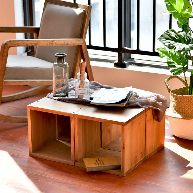 

Retro old bedroom living room shelf solid wood free combination kitchen storage cabinet large capacity potted plants rack