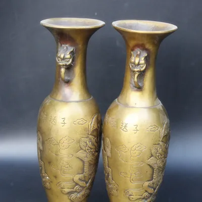 Пара изысканных античных медных ВАЗ в виде единорога | Дом и сад